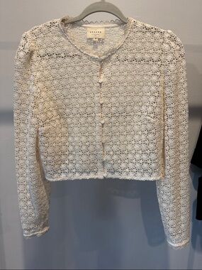 Sezane Cream Floral Crochet Button-Front Blouse